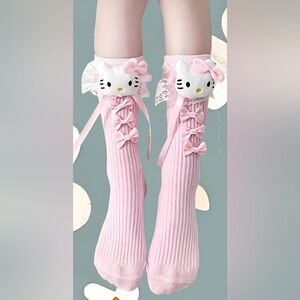 Hello Kitty Pink and White Socks with Plush Details & Bows